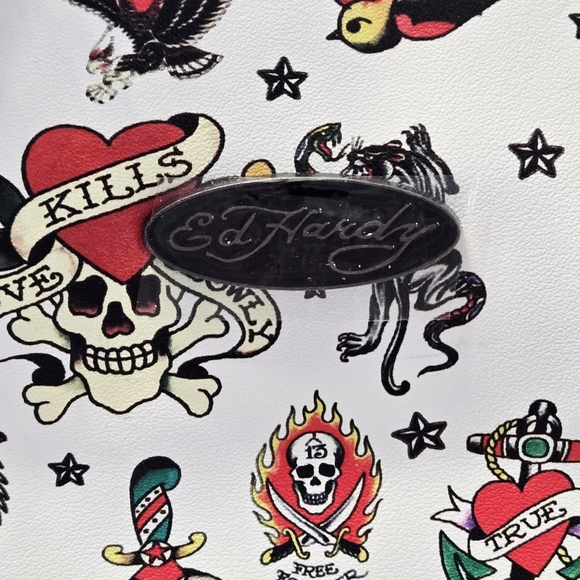 NEW Ed Hardy White Lunch Bag Satchel,Detachable Shoulder Strap,Thermal Linen NWT - Picture 5 of 6
